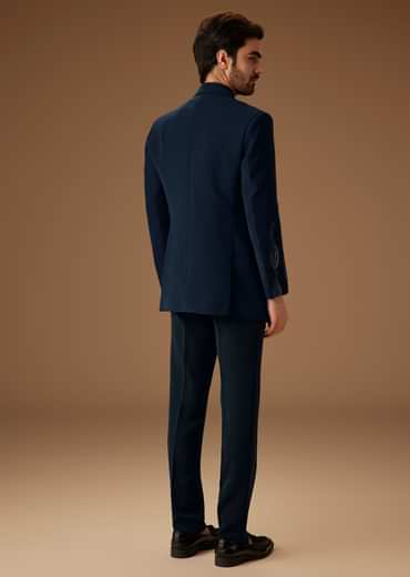 Blue Linen Tuxedo With Hand Embroidery