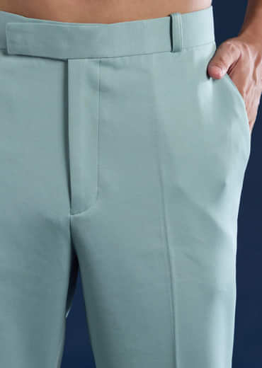 Blue Mens Cutdana Work Jacket Kurta and Pant Set