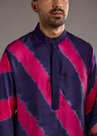 Blue Modal Kurta Set For Men With Hand Dyed Leheriya Print