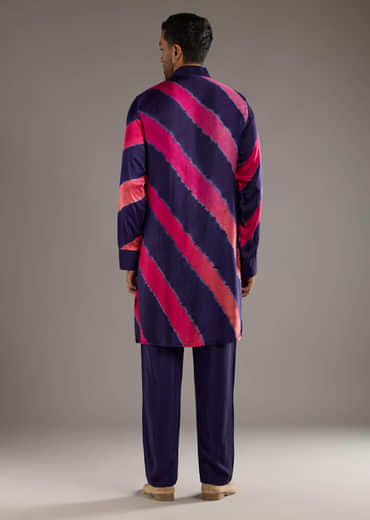 Blue Modal Kurta Set For Men With Hand Dyed Leheriya Print