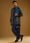 Blue Modal Linen Kurta Jacket Set For Men With Hand Block Ajrakh Print