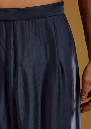 Blue Modal Linen Kurta Jacket Set For Men With Hand Block Ajrakh Print