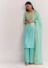 Blue Ombre Kurta Palazzo Suit With Zardosi And Sequins Work