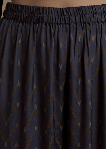 Blue Printed Cotton Kurta Palazzo Set with Thread Work