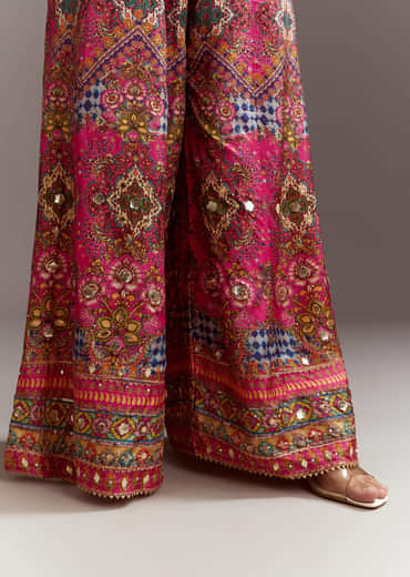 Blue Printed Kurta Palazzo Set With Gotta Lace And Sequins Work