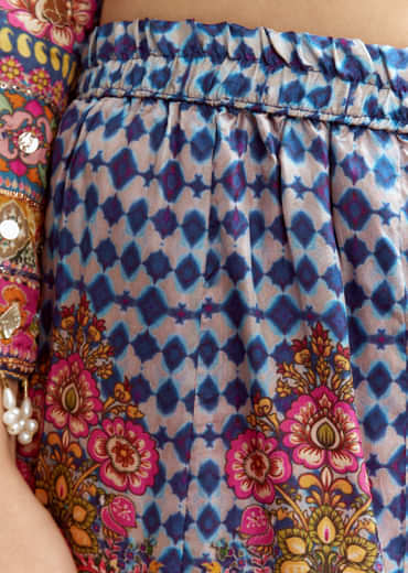 Blue Printed Kurta Palazzo Set With Gotta Lace And Sequins Work