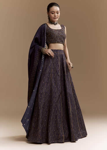Blue Printed Silk Bridesmaid Lehenga Set with Cutdana Blouse