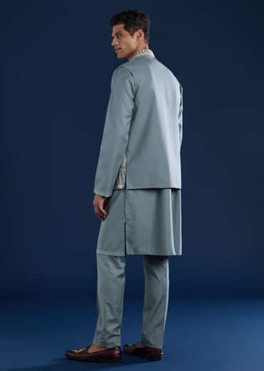Blue Rayon Jacket Kurta Set with Gotta Patti