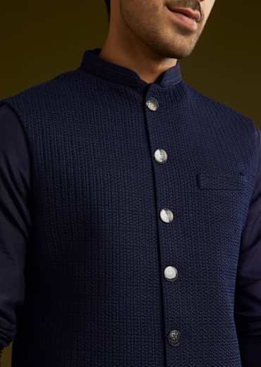 Blue Rayon Kurta Jacket Set
