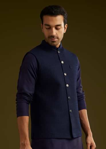Blue Rayon Kurta Jacket Set