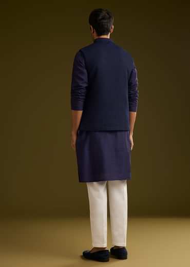 Blue Rayon Kurta Jacket Set