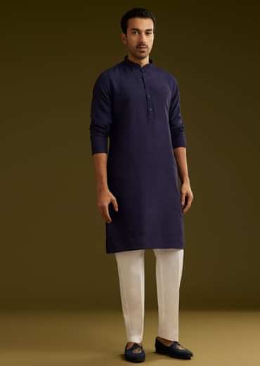 Blue Rayon Kurta Jacket Set