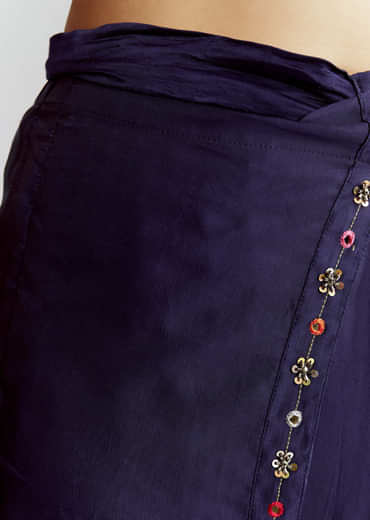 Blue Satin Indo Western Set With Bandhani And Leheriya Print