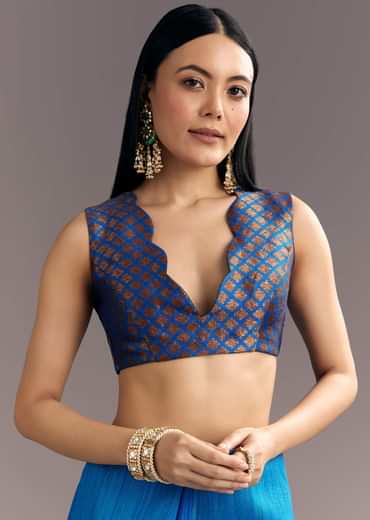 Blue Shaded Kora Silk Handloom Saree With Woven Traditional Motif