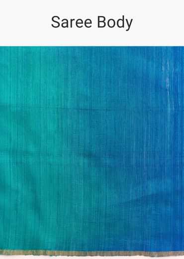 Blue Shaded Kora Silk Handloom Saree With Woven Traditional Motif