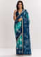 Blue Shaded Muslin Printed Saree With Embellishments