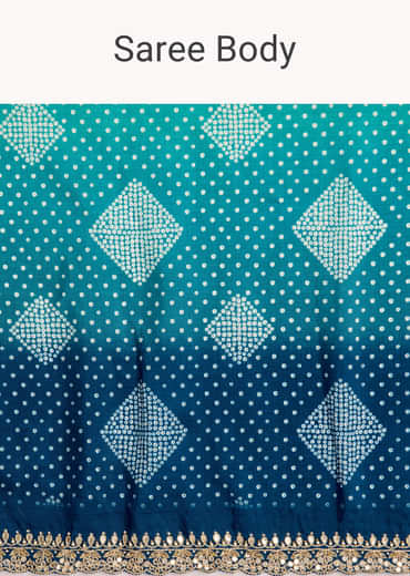 Blue Shaded Muslin Printed Saree With Embellishments