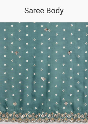 Blue Shaded Muslin Printed Saree With Mirror Gota Zari And Sequins