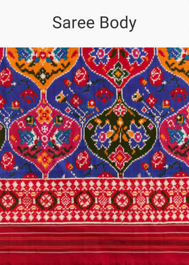 Blue Silk Double Ikkat Handwoven Patola Saree With Floral Motifs