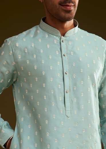 Blue Silk Embroidered Kurta Set