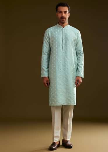 Blue Silk Embroidered Kurta Set