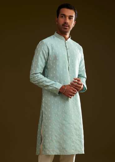 Blue Silk Embroidered Kurta Set