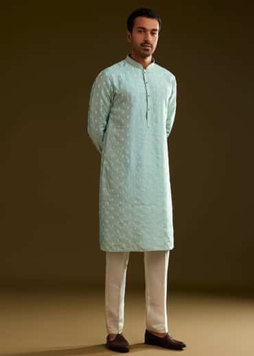 Blue Silk Embroidered Kurta Set