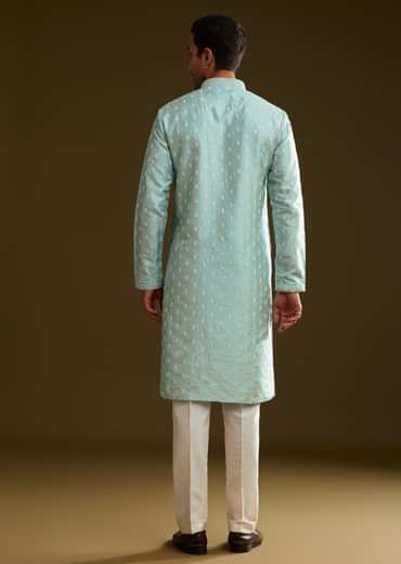 Blue Silk Embroidered Kurta Set
