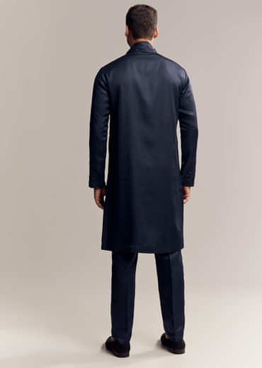 Blue Silk Hand Embroidered Kurta Set For Men