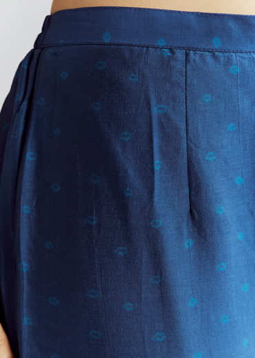 Blue Silk Kaftaan Kurta Set With Bandhani Print