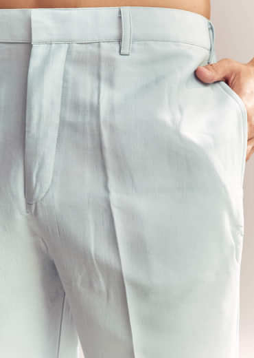 Blue Silk Kurta Jacket Set For Men With Moti Embroidery