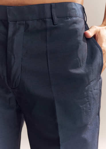 Blue Silk Kurta Jacket Set For Men With Resham Embroidery