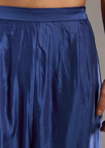 Blue Silk Kurta Set For Men With Handwoven Jacquard Work