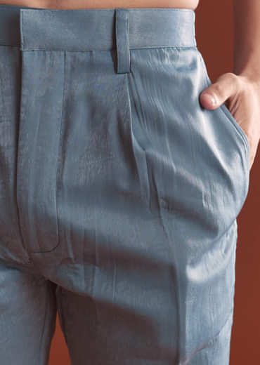 Blue Silk Kurta Set For Men With Intricate Resham Embroidery