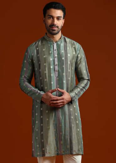 Blue Silk Kurta Set For Men With Zari Work