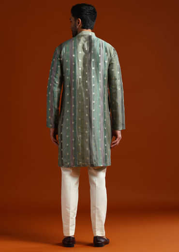 Blue Silk Kurta Set For Men With Zari Work