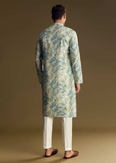 Blue Silk Kurta Set With Floral And Foil Print