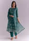 Blue Silk Kurta Set With Indie Print