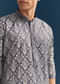 Blue Silk Printed Kurta Set For Men With Thread Embroidery
