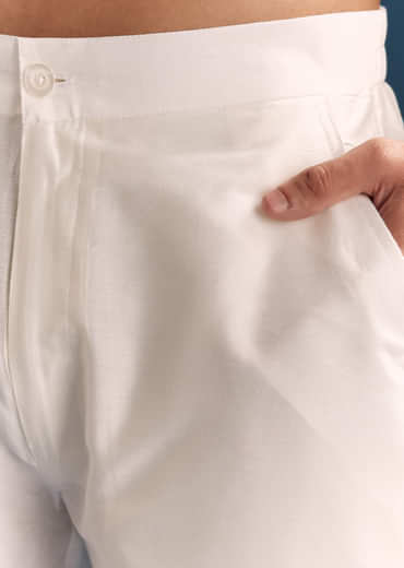 Blue Silk Printed Kurta Set For Men With Thread Embroidery