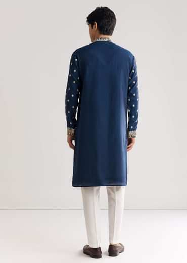 Blue Silk Yoke Embroidered Kurta Set With Gotta And Resham Work