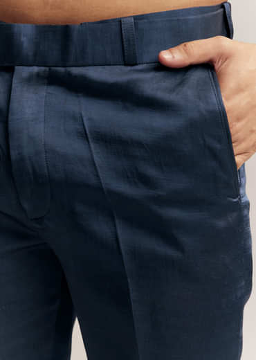 Blue Suede Indo Western For Men With Aari Embroidery