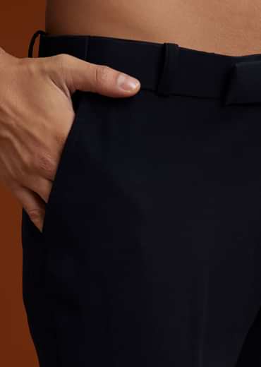 Blue Suiting Indo Jacket Set With Starlit Cutdana Work