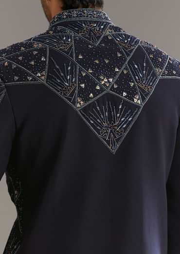 Blue Suiting Indo Western Set With Beaded Work