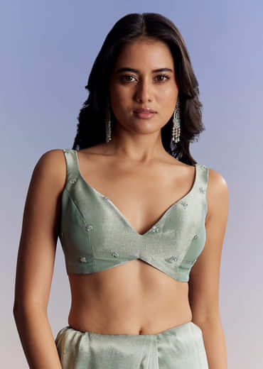 Blue Tissue Saree With Cutdana Sequins And Beads Embroidered Border