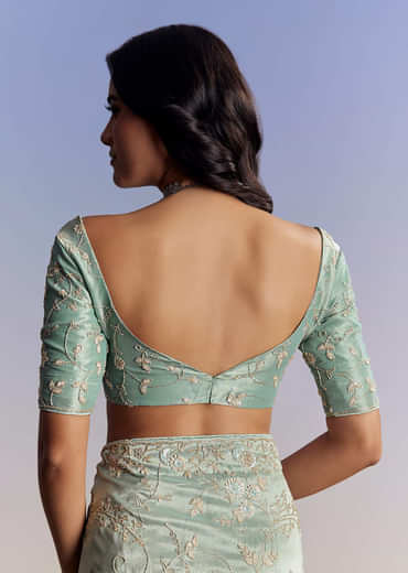 Blue Tissue Saree With Cutdana Sequins And Beads Hand Embroidery