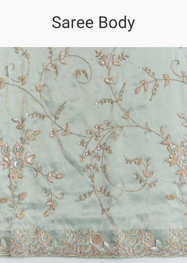 Blue Tissue Saree With Cutdana Sequins And Beads Hand Embroidery