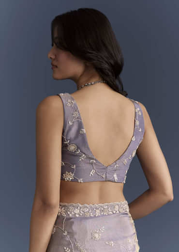 Blue Tissue Saree With Heavy Hand Embroidery