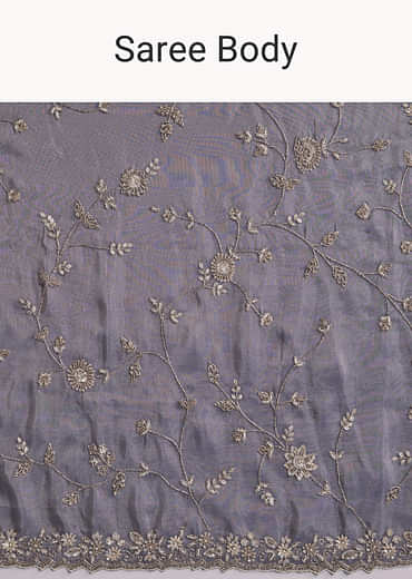 Blue Tissue Saree With Heavy Hand Embroidery
