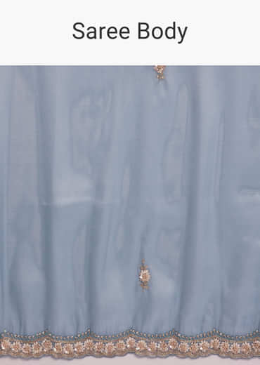 Blue Tissue Silk Saree With Heavy Hand Embroidery